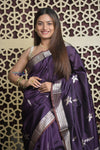 Shubh Lakshmi 2.0 ~ Handloom High Quality Pure Katan Silk Saree in Dark Violet and Silver (Silk Mark Certified) - verymuchindian.com