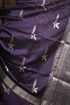 Shubh Lakshmi 2.0 ~ Handloom High Quality Pure Katan Silk Saree in Dark Violet and Silver (Silk Mark Certified) - verymuchindian.com