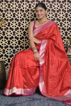 Shubh Lakshmi 2.0 ~ Handloom High Quality Pure Katan Silk Saree in Delight Red and Pink (Silk Mark Certified) - verymuchindian.com
