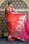 Shubh Lakshmi 2.0 ~ Handloom High Quality Pure Katan Silk Saree in Delight Red and Pink (Silk Mark Certified) - verymuchindian.com