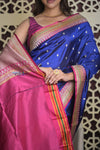 Shubh Lakshmi 2.0 ~ Handloom High Quality Pure Katan Silk Saree in Indigo Blue (Silk Mark Certified) - verymuchindian.com