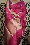 Shubh Lakshmi 2.0 ~ Handloom High Quality Pure Katan Silk Saree in Magenta Pink (Silk Mark Certified) - verymuchindian.com