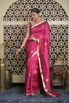 Shubh Lakshmi 2.0 ~ Handloom High Quality Pure Katan Silk Saree in Magenta Pink (Silk Mark Certified) - verymuchindian.com
