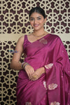 Shubh Lakshmi 2.0 ~ Handloom High Quality Pure Katan Silk Saree in Mauva Pink and Gold (Silk Mark Certified) - verymuchindian.com