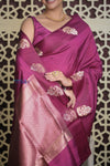 Shubh Lakshmi 2.0 ~ Handloom High Quality Pure Katan Silk Saree in Mauva Pink and Gold (Silk Mark Certified) - verymuchindian.com