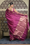 Shubh Lakshmi 2.0 ~ Handloom High Quality Pure Katan Silk Saree in Mauva Pink and Gold (Silk Mark Certified) - verymuchindian.com