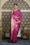 Shubh Lakshmi 2.0 ~ Handloom High Quality Pure Katan Silk Saree in Mauva Pink and Gold (Silk Mark Certified) - verymuchindian.com