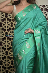 Shubh Lakshmi 2.0 ~ Handloom High Quality Pure Katan Silk Saree in Mint Green (Silk Mark Certified) - verymuchindian.com