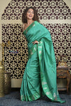 Shubh Lakshmi 2.0 ~ Handloom High Quality Pure Katan Silk Saree in Mint Green (Silk Mark Certified) - verymuchindian.com