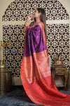 Shubh Lakshmi 2.0 ~ Handloom High Quality Pure Katan Silk Saree in Purple and Red (Silk Mark Certified) - verymuchindian.com