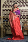Shubh Lakshmi 2.0 ~ Handloom High Quality Pure Katan Silk Saree in Purple and Red (Silk Mark Certified) - verymuchindian.com