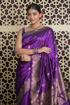 Shubh Lakshmi 2.0 ~ Handloom High Quality Pure Katan Silk Saree in Purple and Silver (Silk Mark Certified) - verymuchindian.com