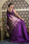 Shubh Lakshmi 2.0 ~ Handloom High Quality Pure Katan Silk Saree in Purple and Silver (Silk Mark Certified) - verymuchindian.com