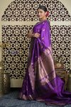 Shubh Lakshmi 2.0 ~ Handloom High Quality Pure Katan Silk Saree in Purple and Silver (Silk Mark Certified) - verymuchindian.com