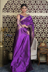 Shubh Lakshmi 2.0 ~ Handloom High Quality Pure Katan Silk Saree in Purple and Silver (Silk Mark Certified) - verymuchindian.com