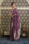 Shubh Lakshmi 2.0 ~ Handloom High Quality Pure Katan Silk Saree in Rose Violet (Silk Mark Certified) - verymuchindian.com