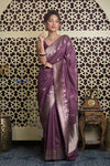 Shubh Lakshmi 2.0 ~ Handloom High Quality Pure Katan Silk Saree in Rose Violet (Silk Mark Certified) - verymuchindian.com