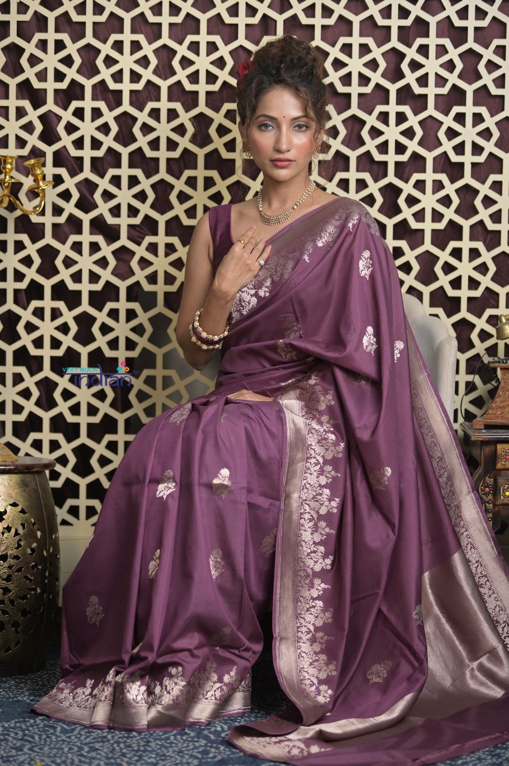 Shubh Lakshmi 2.0 ~ Handloom High Quality Pure Katan Silk Saree in Rose Violet (Silk Mark Certified) - verymuchindian.com