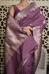 Shubh Lakshmi 2.0 ~ Handloom High Quality Pure Katan Silk Saree in Rose Violet (Silk Mark Certified) - verymuchindian.com