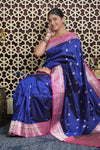 Shubh Lakshmi 2.0 ~ Handloom High Quality Pure Katan Silk Saree in Royal Blue and Salient Pink (Silk Mark Certified) - verymuchindian.com