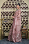 Shubh Lakshmi 2.0 ~ Handloom High Quality Pure Kora Silk Saree in Powder Pink (Silk Mark Certified) - verymuchindian.com