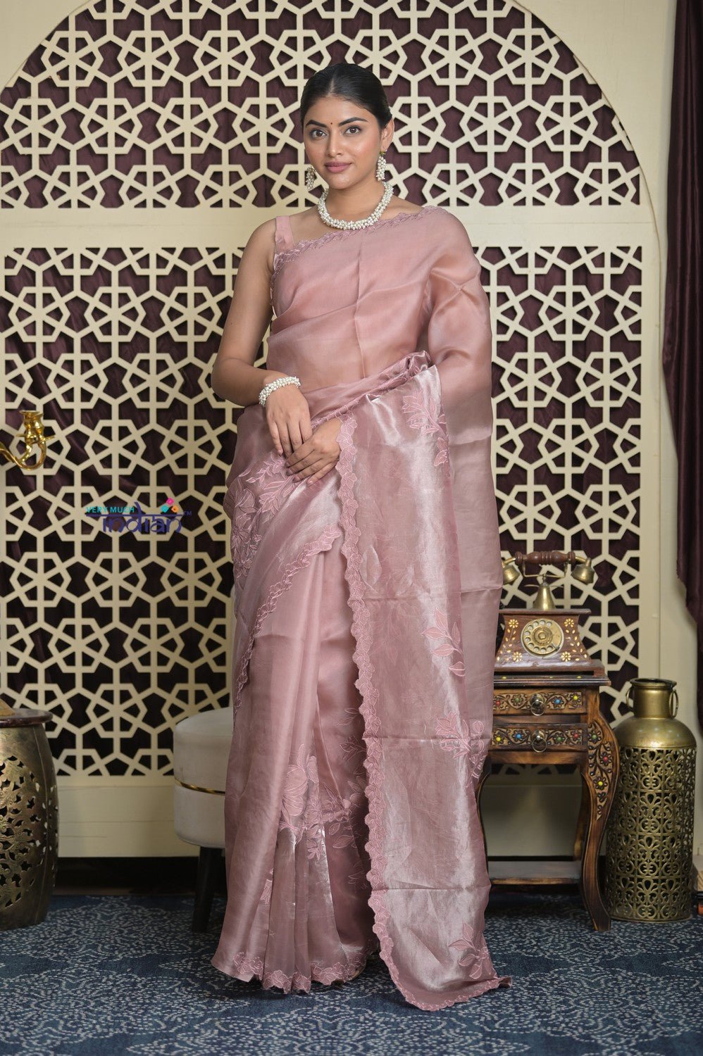 Shubh Lakshmi 2.0 ~ Handloom High Quality Pure Kora Silk Saree in Powder Pink (Silk Mark Certified) - verymuchindian.com