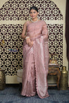 Shubh Lakshmi 2.0 ~ Handloom High Quality Pure Kora Silk Saree in Powder Pink (Silk Mark Certified) - verymuchindian.com