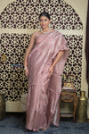 Shubh Lakshmi 2.0 ~ Handloom High Quality Pure Kora Silk Saree in Powder Pink (Silk Mark Certified) - verymuchindian.com