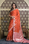 Shubh Lakshmi 2.0 ~ Handloom High Quality Pure Kota Silk Saree in Cerulean Red (Silk Mark Certified) - verymuchindian.com