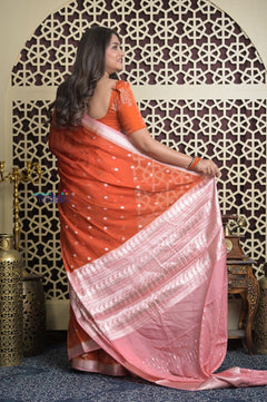 Shubh Lakshmi 2.0 ~ Handloom High Quality Pure Kota Silk Saree in Cerulean Red (Silk Mark Certified) - verymuchindian.com