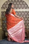 Shubh Lakshmi 2.0 ~ Handloom High Quality Pure Kota Silk Saree in Cerulean Red (Silk Mark Certified) - verymuchindian.com