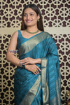 Shubh Lakshmi 2.0 ~ Handloom High Quality Pure Mysore Silk Saree in Azure Blue and Gold (Silk Mark Certified) - verymuchindian.com