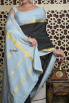 Shubh Lakshmi 2.0 ~ Handloom High Quality Pure Mysore Silk Saree in Black and Grey (Silk Mark Certified) - verymuchindian.com