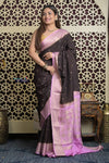 Shubh Lakshmi 2.0 ~ Handloom High Quality Pure Mysore Silk Saree in Dark Brown (Silk Mark Certified) - verymuchindian.com