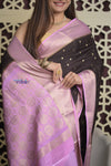 Shubh Lakshmi 2.0 ~ Handloom High Quality Pure Mysore Silk Saree in Dark Brown (Silk Mark Certified) - verymuchindian.com