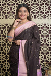 Shubh Lakshmi 2.0 ~ Handloom High Quality Pure Mysore Silk Saree in Dark Brown (Silk Mark Certified) - verymuchindian.com