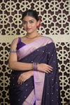 Shubh Lakshmi 2.0 ~ Handloom High Quality Pure Mysore Silk Saree in Dark Violet (Silk Mark Certified) - verymuchindian.com