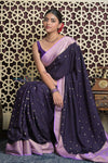 Shubh Lakshmi 2.0 ~ Handloom High Quality Pure Mysore Silk Saree in Dark Violet (Silk Mark Certified) - verymuchindian.com