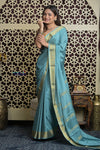 Shubh Lakshmi 2.0 ~ Handloom High Quality Pure Mysore Silk Saree in Light Blue (Silk Mark Certified) - verymuchindian.com