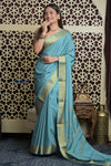 Shubh Lakshmi 2.0 ~ Handloom High Quality Pure Mysore Silk Saree in Light Blue (Silk Mark Certified) - verymuchindian.com