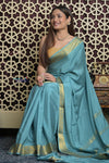 Shubh Lakshmi 2.0 ~ Handloom High Quality Pure Mysore Silk Saree in Light Blue (Silk Mark Certified) - verymuchindian.com