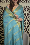 Shubh Lakshmi 2.0 ~ Handloom High Quality Pure Mysore Silk Saree in Light Blue (Silk Mark Certified) - verymuchindian.com