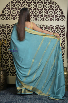 Shubh Lakshmi 2.0 ~ Handloom High Quality Pure Mysore Silk Saree in Light Blue (Silk Mark Certified) - verymuchindian.com