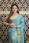 Shubh Lakshmi 2.0 ~ Handloom High Quality Pure Mysore Silk Saree in Light Blue (Silk Mark Certified) - verymuchindian.com