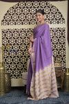 Shubh Lakshmi 2.0 ~ Handloom High Quality Pure Mysore Silk Saree in Lilac and Gold (Silk Mark Certified) - verymuchindian.com