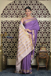 Shubh Lakshmi 2.0 ~ Handloom High Quality Pure Mysore Silk Saree in Lilac and Gold (Silk Mark Certified) - verymuchindian.com