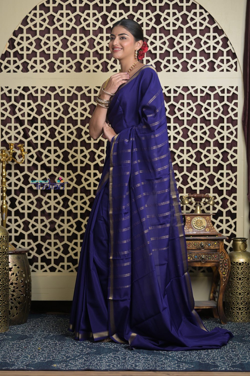 Shubh Lakshmi 2.0 ~ Handloom High Quality Pure Mysore Silk Saree in Royal Blue( Silk Mark Certified) - verymuchindian.com