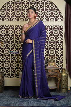 Shubh Lakshmi 2.0 ~ Handloom High Quality Pure Mysore Silk Saree in Royal Blue( Silk Mark Certified) - verymuchindian.com