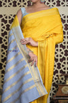 Shubh Lakshmi 2.0 ~ Handloom High Quality Pure Mysore Silk Saree in Starlight Yellow and Grey (Silk Mark Certified) - verymuchindian.com