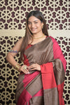 Shubh Lakshmi 2.0 ~ Handloom High Quality Pure Raw Silk Saree in Shades of Brown and Pink (Silk Mark Certified) - verymuchindian.com
